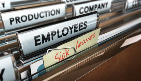 Hanging file folders with note sticking out stating "Sick Leaves"